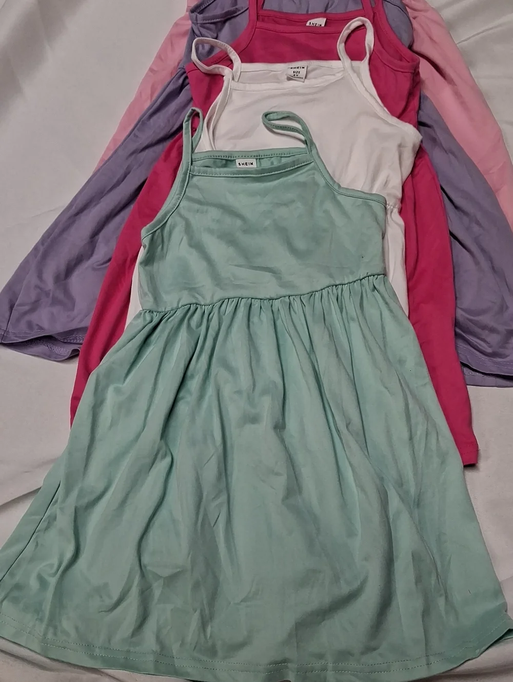 Set Of 5 Girls' Tank Dress Set in Mint, White, Hot Pink, Lavender & Light Pink